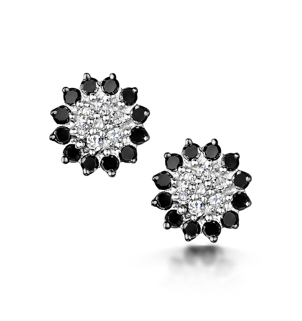 Black Diamond and Diamond Stellato Earrings in 9K White Gold